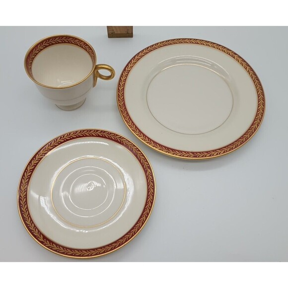 theodore haviland new york lauria Red Demitasse Cup Saucer And Dessert Plate - Picture 4 of 8
